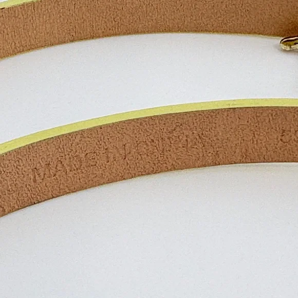 J. Crew Thin Yellow Shiny Patent Leather-Like Belt, Brass Buckle, Size Small - Picture 4 of 8